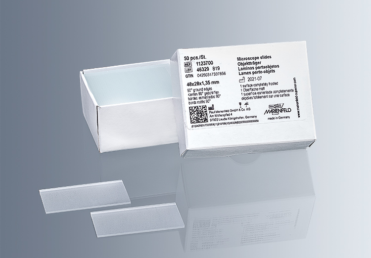 顯微鏡載玻片，48×28mm，拋光邊，單面磨砂