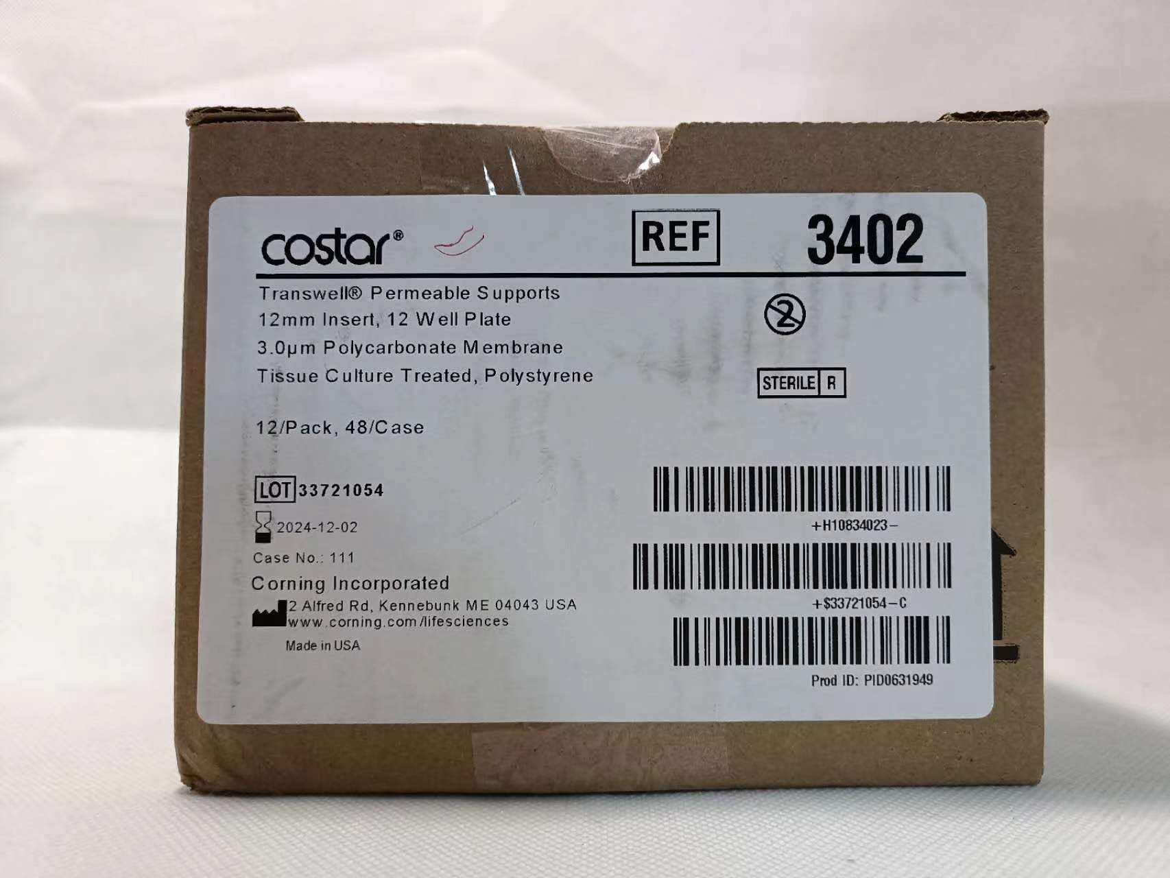Transwell-膜嵌套，12mm膜直徑，3.0um，PC（聚碳酸酯）膜，滅菌 12 mm Transwell? with 3.0 μm Pore Polycarbonate Membrane Insert, Sterile